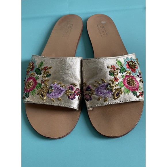 dune london shoes flat slide sandal embroidered flower size 8 - Picture 2 of 4